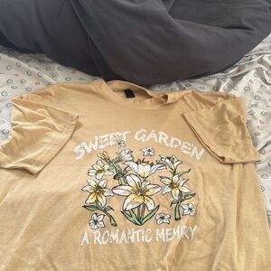 SHEIN Tan "Sweet Garden" Floral Short Sleeve Tee